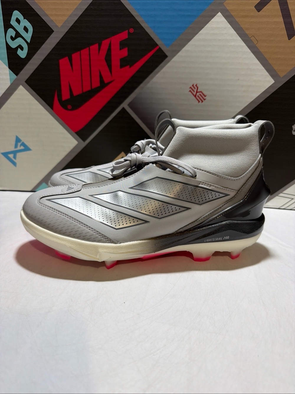 Adidas Adizero Impact+ 2.0 Baseball Cleats Gray Silver Pink Men's JH6720 - Picture 5 of 8